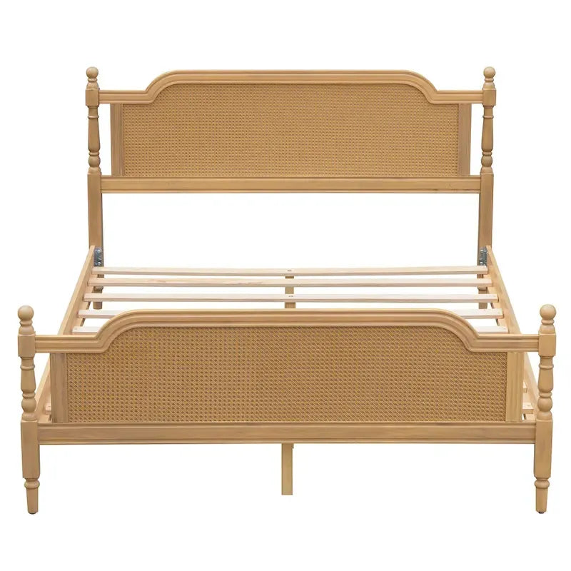 Rattan Platform Bed Frame with Headboard & Footboard – No Box Spring Needed, Queen or King