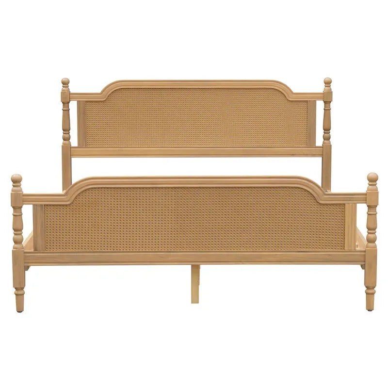 Rattan Platform Bed Frame with Headboard & Footboard – No Box Spring Needed, Queen or King