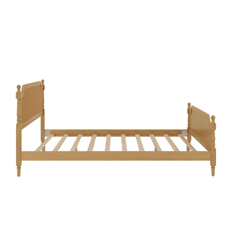 Rattan Platform Bed Frame with Headboard & Footboard – No Box Spring Needed, Queen or King