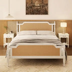 Rattan Platform Bed Frame with Headboard & Footboard – No Box Spring Needed, Queen or King