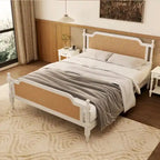 Rattan Platform Bed Frame with Headboard & Footboard – No Box Spring Needed, Queen or King