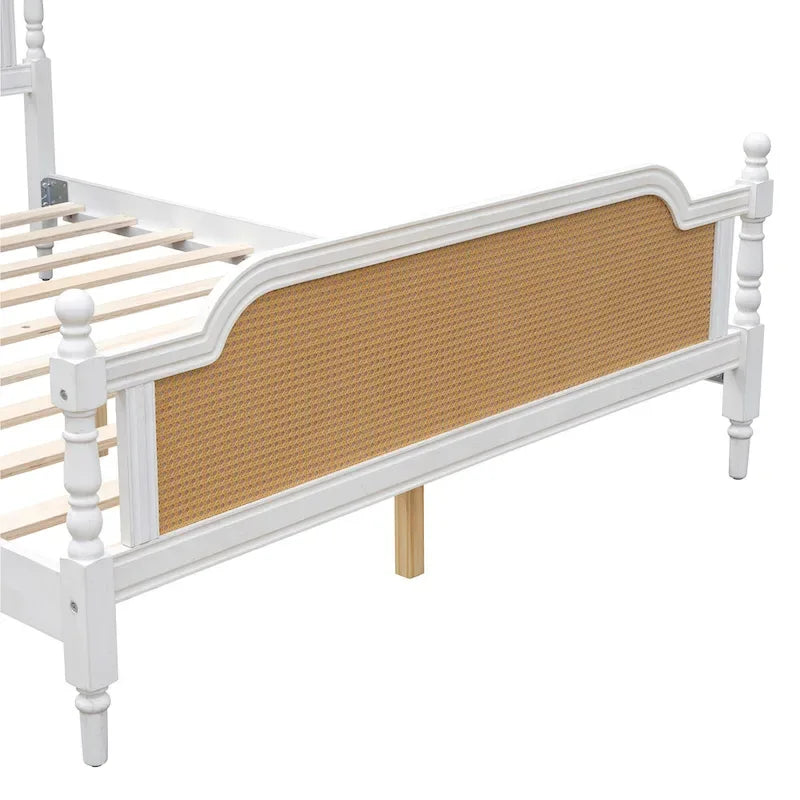 Rattan Platform Bed Frame with Headboard & Footboard – No Box Spring Needed, Queen or King