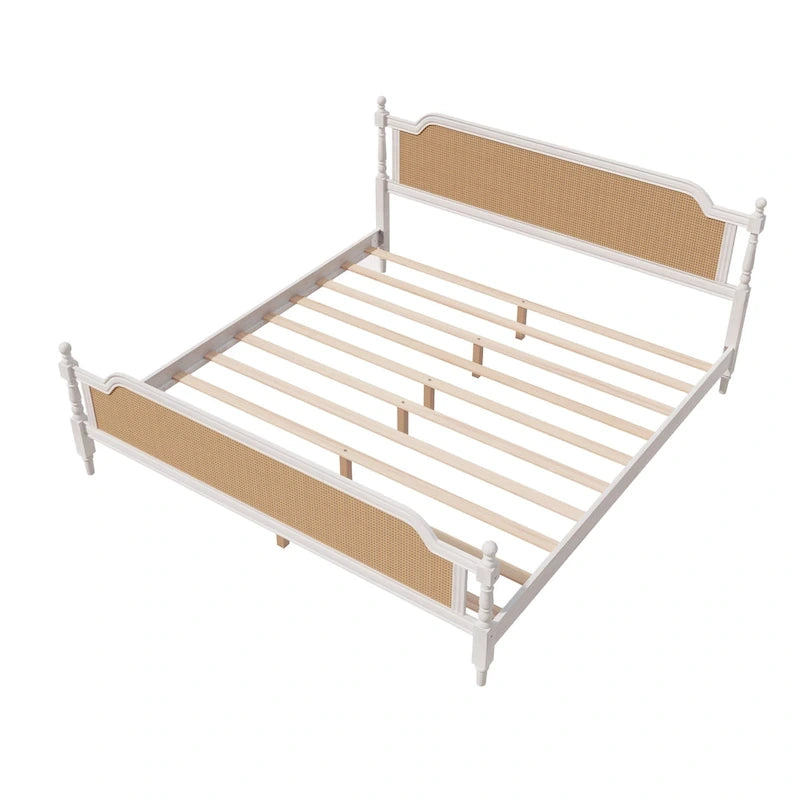 Rattan Platform Bed Frame with Headboard & Footboard – No Box Spring Needed, Queen or King