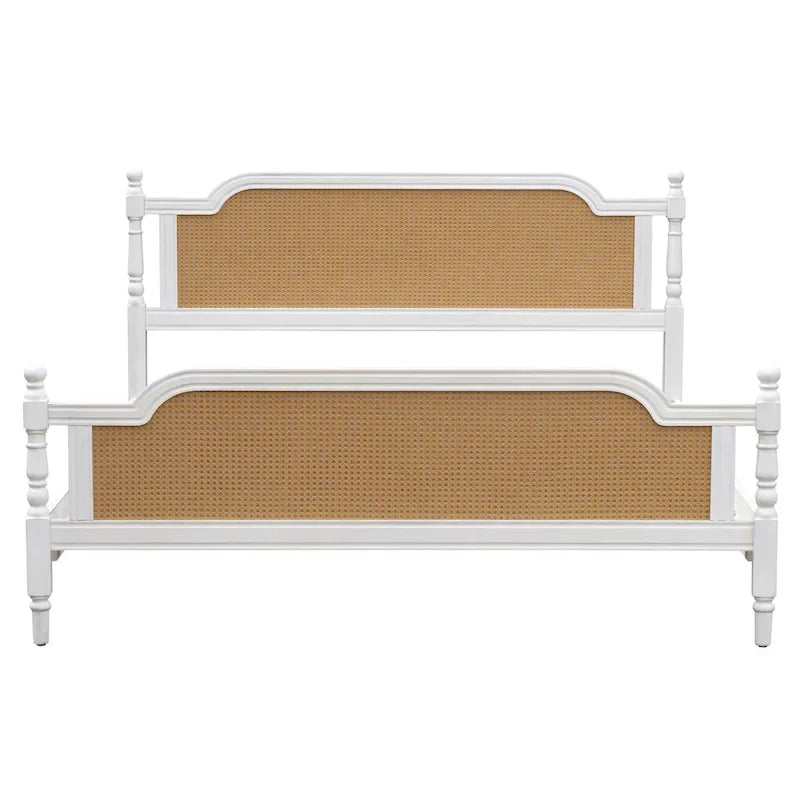 Rattan Platform Bed Frame with Headboard & Footboard – No Box Spring Needed, Queen or King
