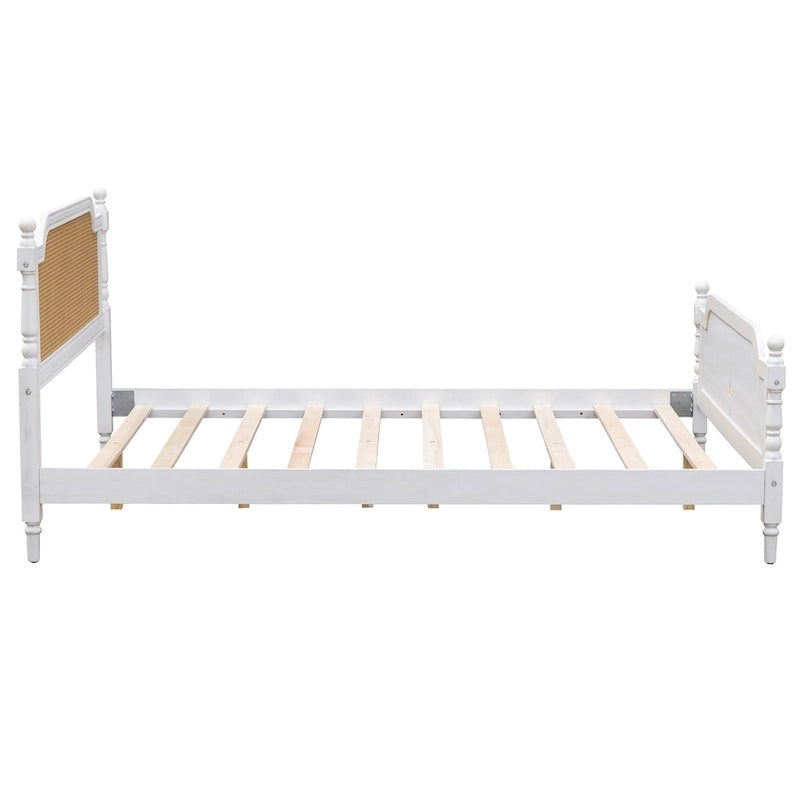 Rattan Platform Bed Frame with Headboard & Footboard – No Box Spring Needed, Queen or King
