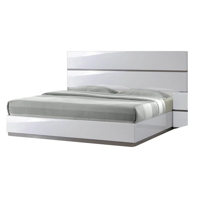 High Gloss Two-Tone White & Grey Platform Bed Frame – Queen or King, MDF & Plywood